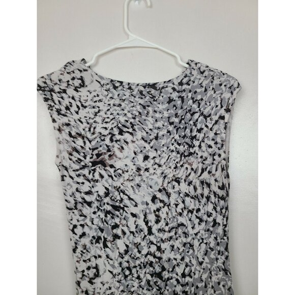 Cabi Womens Sleeveless Ruched Top XS Gray White Animal Print Drape Neck - Picture 4 of 5